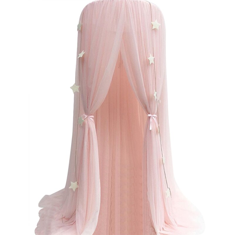 Urijk Lace Four Corner Student Canopy Bed Mosquito Net Four Open Dream Mosquito Net For Children Girls Hanging Round Baby Kids: pink