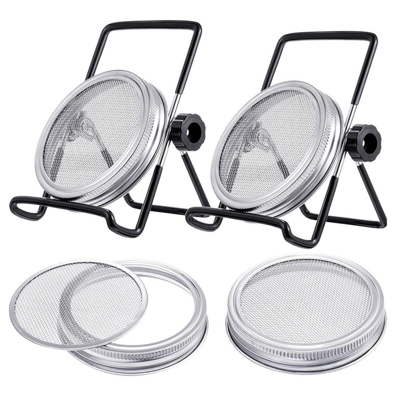 Germination Germination Cover Kit Sprouting Mason Jar 6 Pack Stainless Steel Sprouting Rack Wide Mouth Mason Jar: Default Title