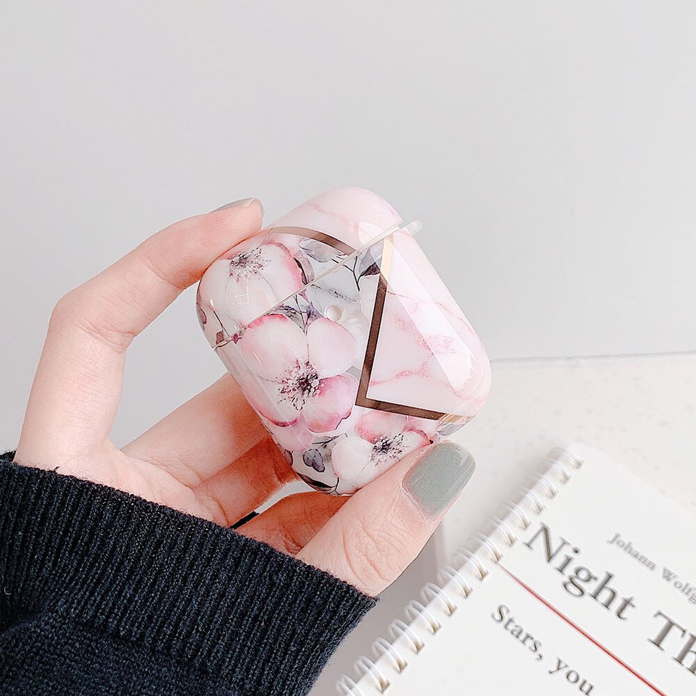 Luxury Geometric Marble Case For AirPods Pro 2 1 Cute Retro Flowers for Air Pods 3 Soft Protective Cover Earphone Accessories: C for AirPods 1 or 2