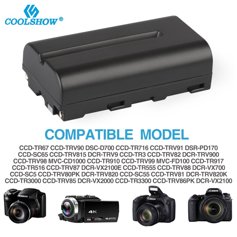 Coolshow Rechargeable Batterie pour Sony NP F330 F530 F570 F730 F750 F770 F970 QM91D CCD-RV100 TRU47E 2100mah Batteries de Caméra