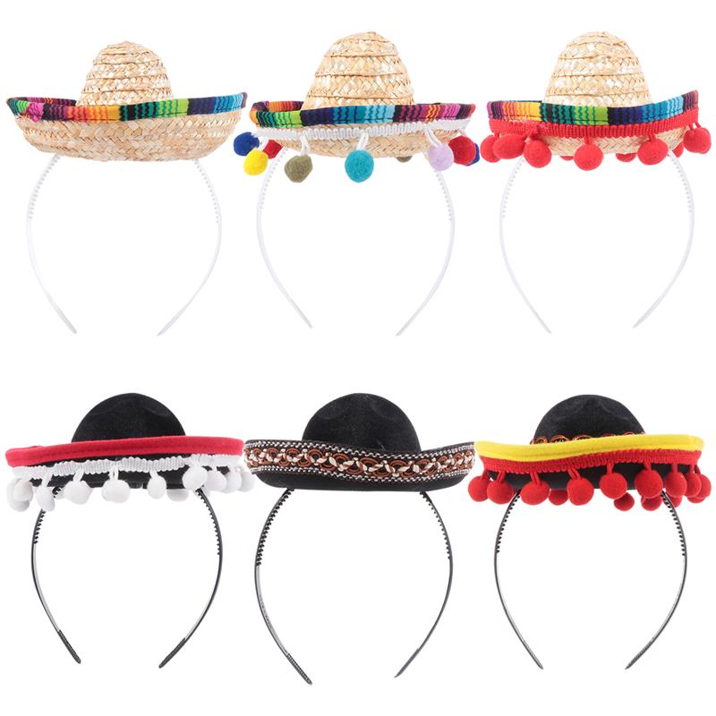 Mexicansk hat hårbøjler mini sombrero pandebånd festival hovedbeklædning ydeevne rekvisitter fest favoriserer: 6 stk
