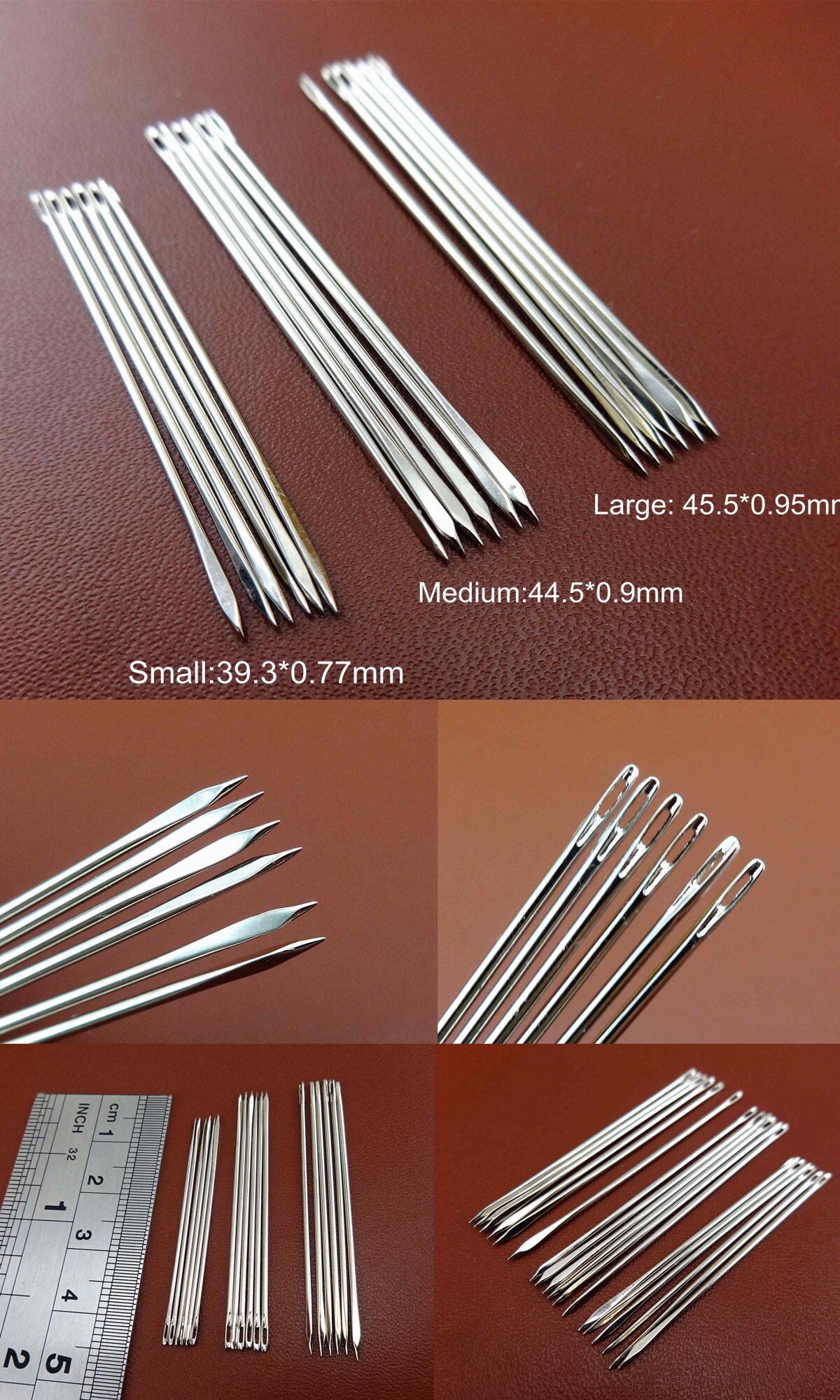 4kinds Leather Craft Sewing Stitching Flat Lace Triangular Needles Tool Set Beveler Awl Slicker Burnisher Polisher Button Stamp