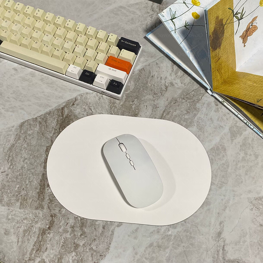 Oval small Mouse Pad Single-sided Solid Color Universal Non-slip Pad Mouse Pad Suitable for Laptop Office Leather Gaming Mouse P: WHITE