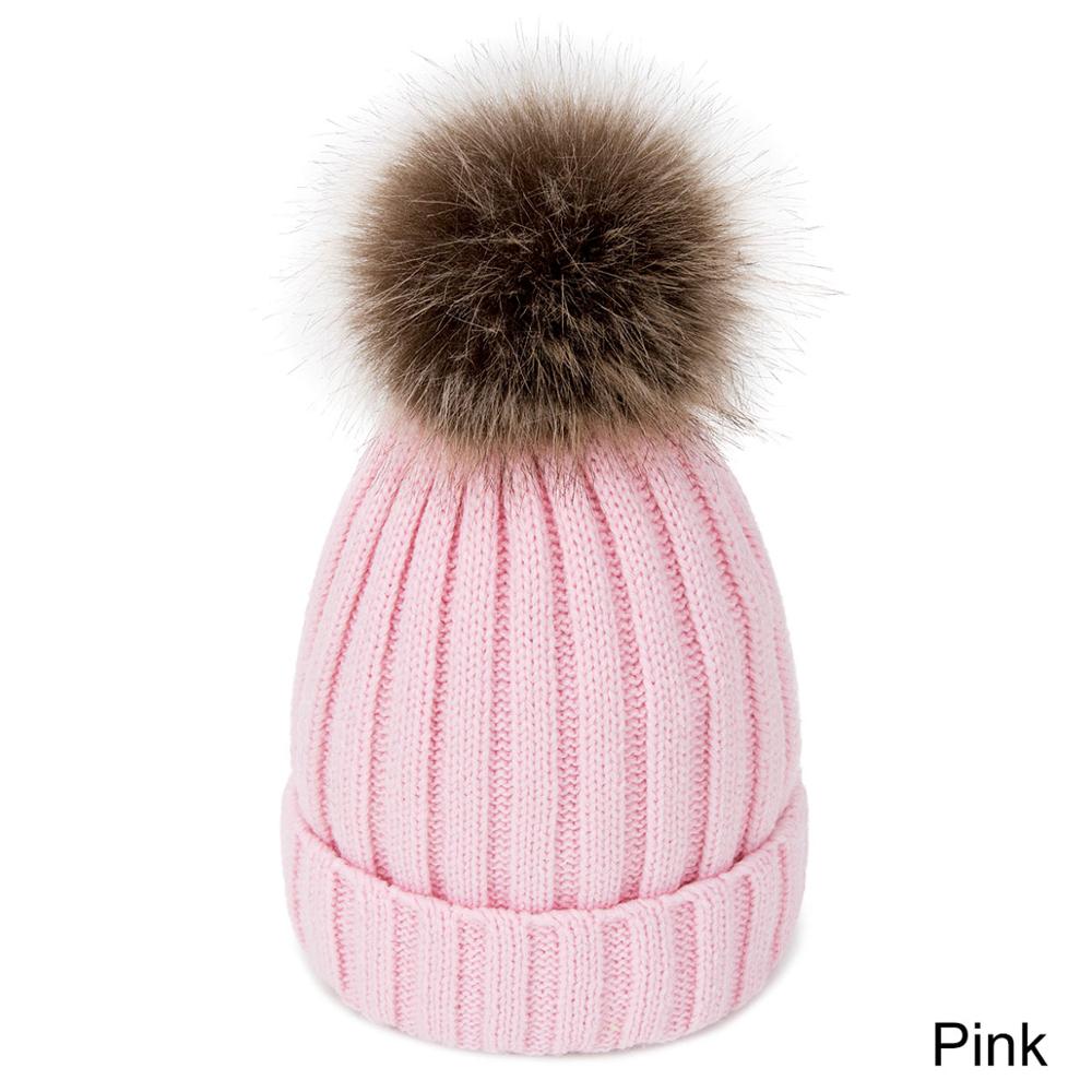 Women's Winter Hats Knit Plus Velvet Warm Beanie Hat Ladies Solid Color Pom-pom Hat Clothing Accessories: pink