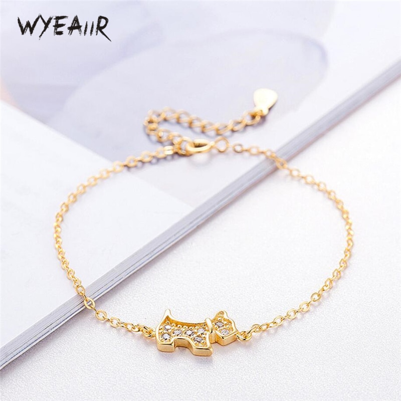 WYEAIIR-Pulseras ajustables de Plata de Ley 925 para mujer, PERRO DULCE de cachorro de circón exquisito Simple