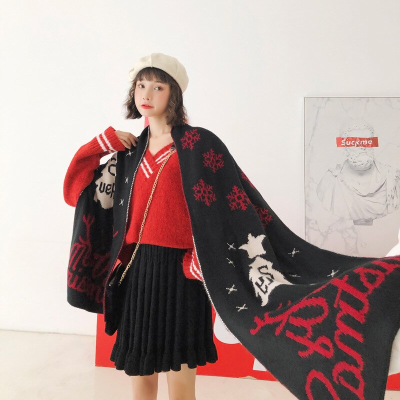 Johnature hiver noël écharpe dessin animé imprimer femmes laine Jacquard 14 couleurs noël femmes écharpes