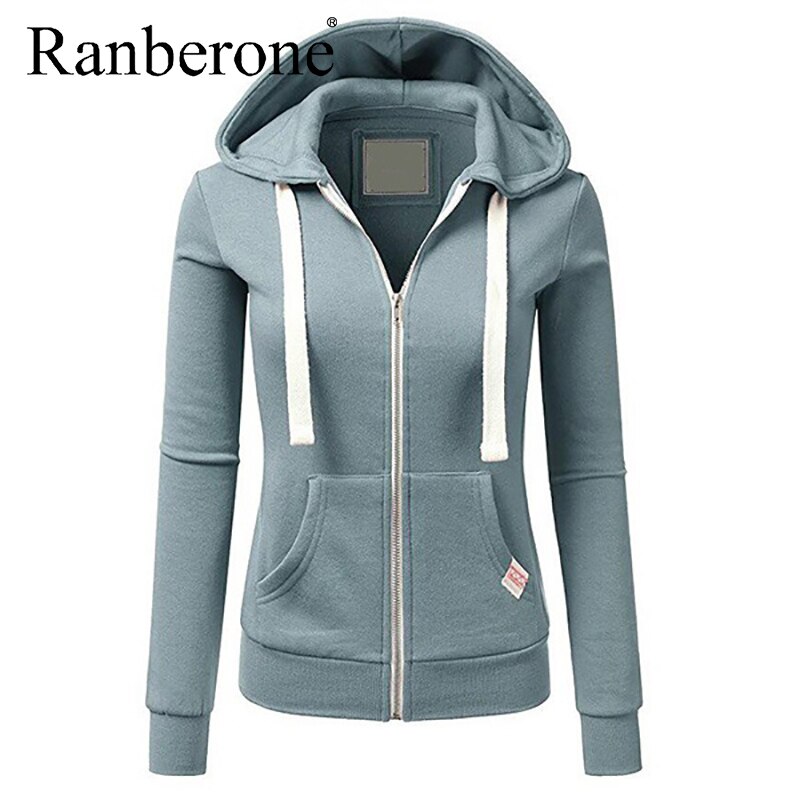 Ranberone – veste de sport à capuche pour femme, sweat-shirt à manches longues, fermeture éclair, couleur unie