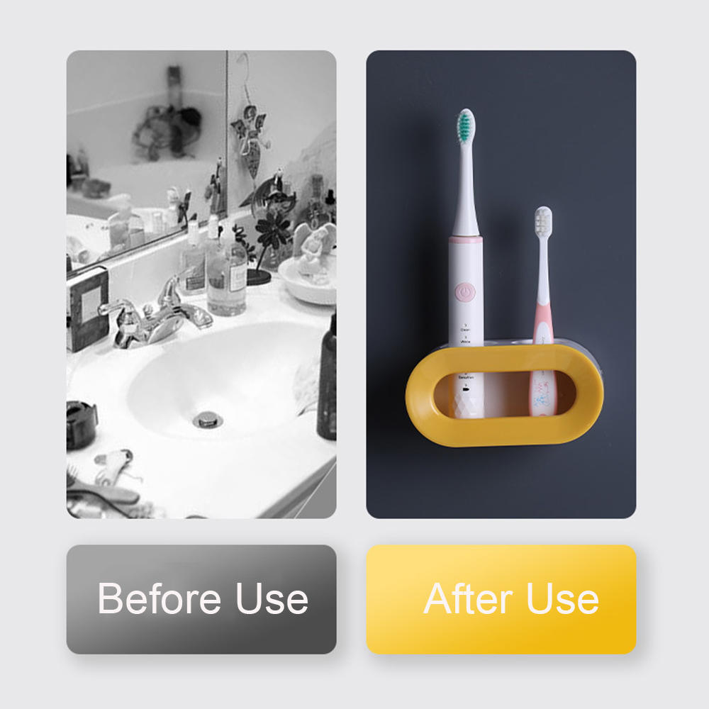 Estante de cepillo de dientes eléctrico de doble orificio para el hogar, estante de almacenamiento de cepillos de dientes sin perforación para el baño