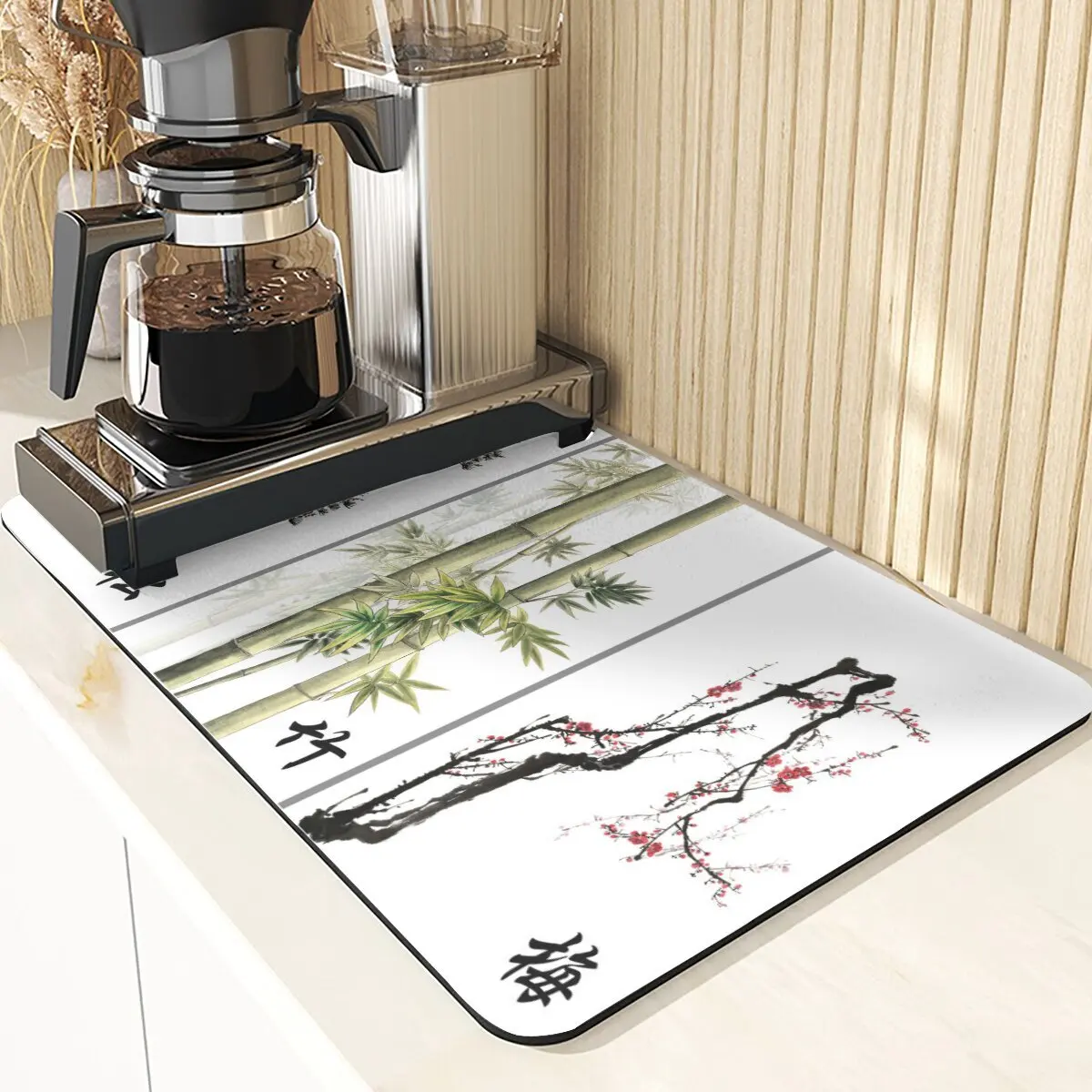 Chinese Stijl Absorberende Droogmat Voor Keuken Placemats Voor Tafel Gootsteen Diatomeeënaarde Mat Plant Patroon Siliconen Afwasmatten