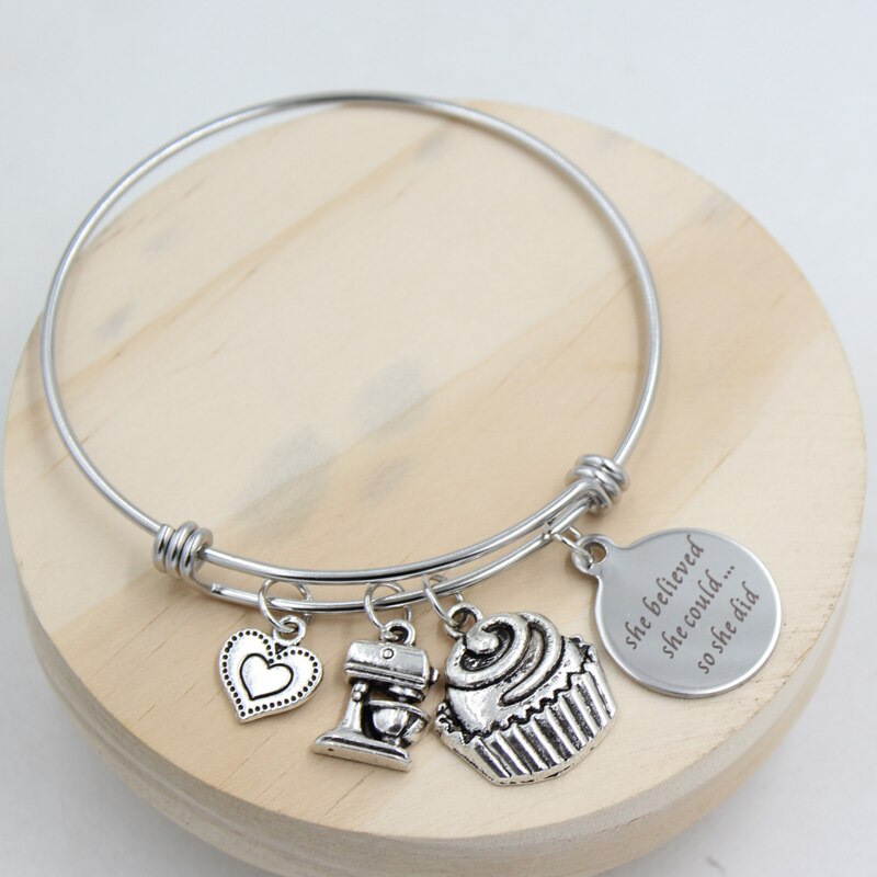 Adjustable Wire Stainless Steel Bangles Baking Bangle Cup cake Baker Bracelet for Women Jewelry Baking Bakers