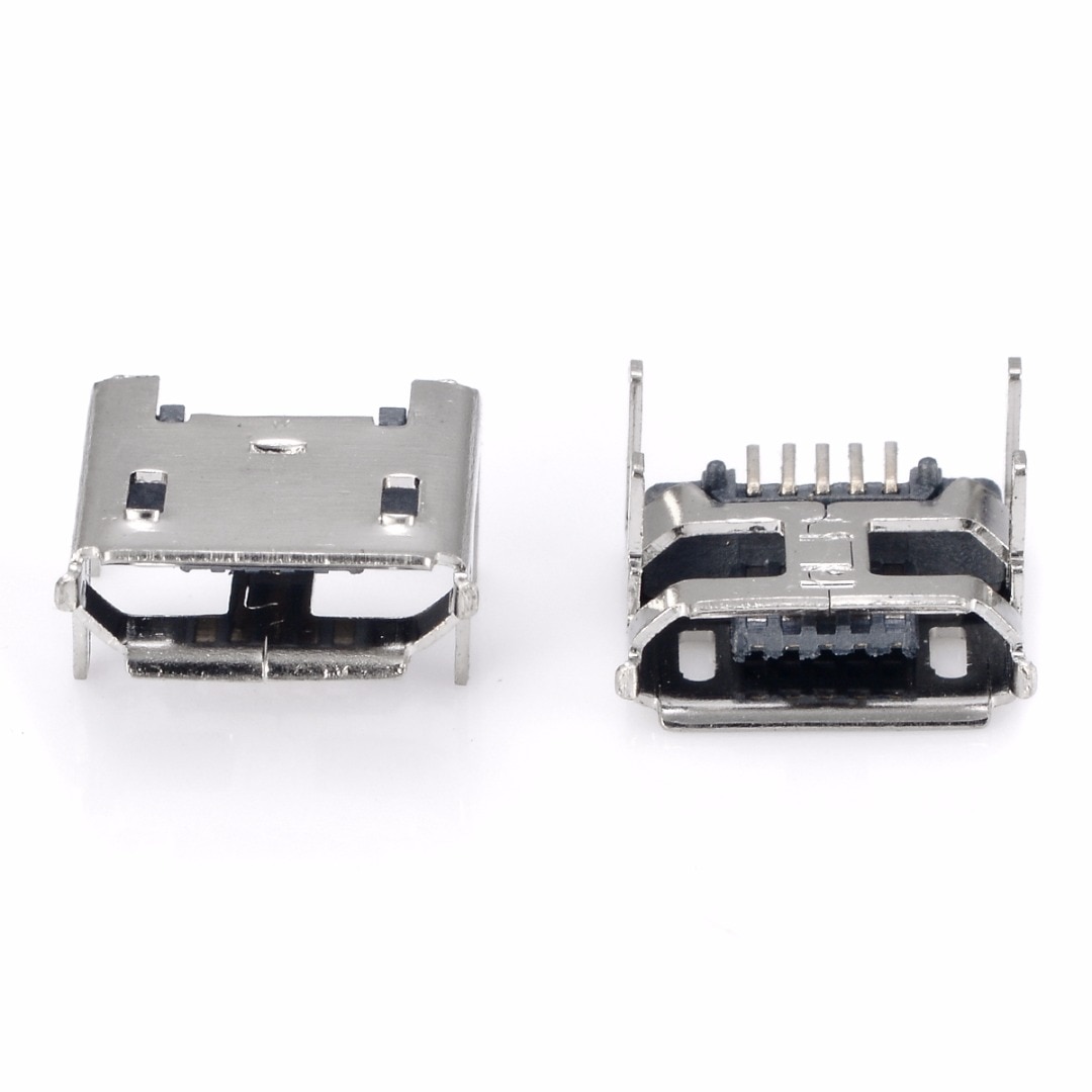 10 stks/set Micro USB Vrouwelijke Socket 5pin Type B 4 Verticale Benen Solderen Connectors