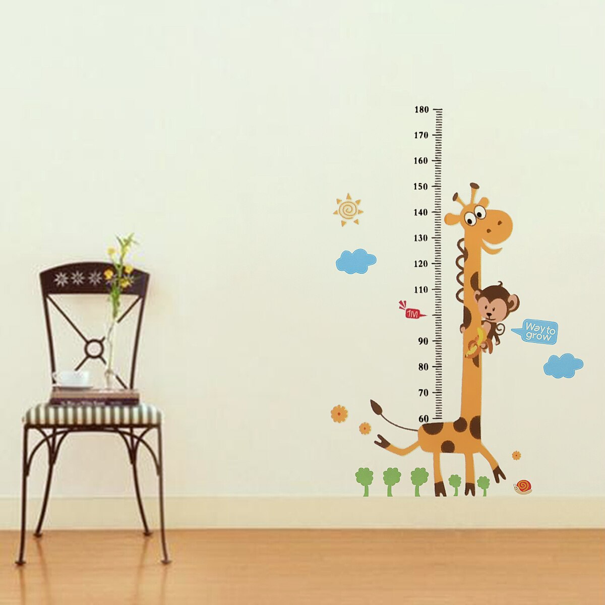 Cute Cartoon Child Height Measurement Wall Sticker Kid Bedroom Wardrobe Animal Growth Chart Ruler For Home