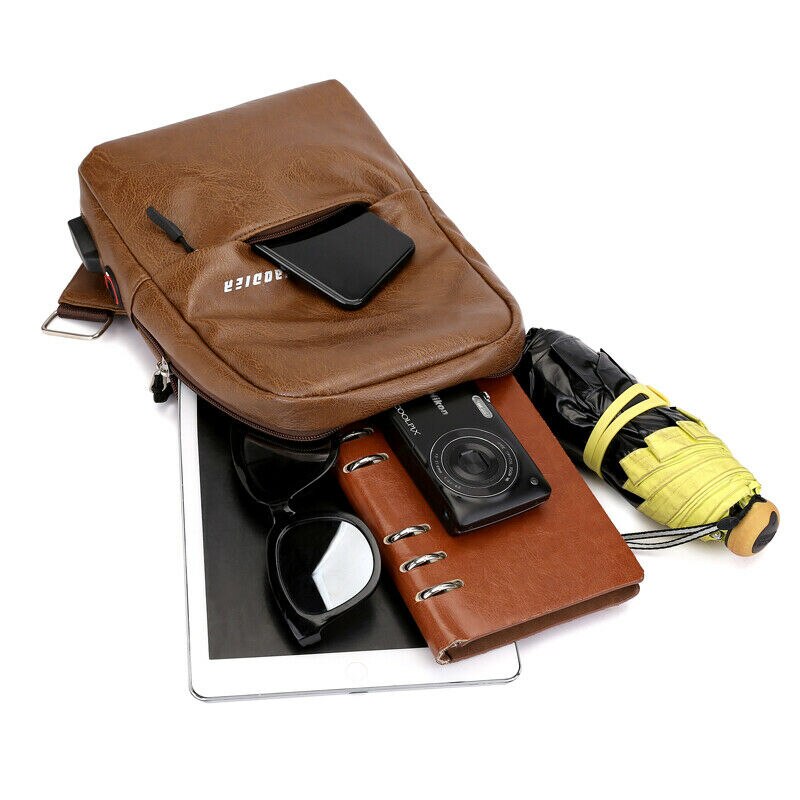 Heren schoudertas sling borsttas canvas usb-oplaadbaar buitensport anti-diefstal borst crossbody handtas