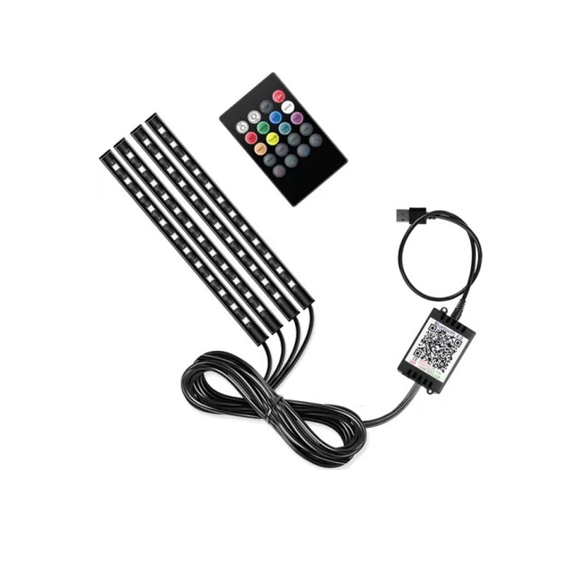 Lámpara LED de pie ambiental para Interior de coche con Control remoto inalámbrico USB, lámpara de neón de ambiente decorativo automático, barra LED, accesorios para coche: Cristal azul