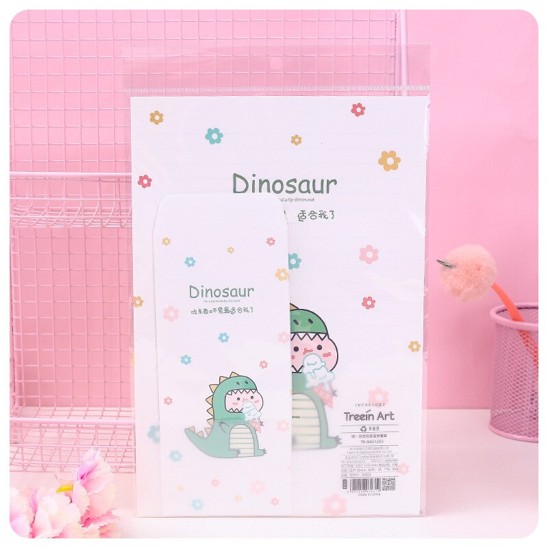 9 Stks/set 3 Enveloppen + 6 Brief Papers Kawaii Dinosaurus Dier Brief Envelop Set Briefpapier Studenten