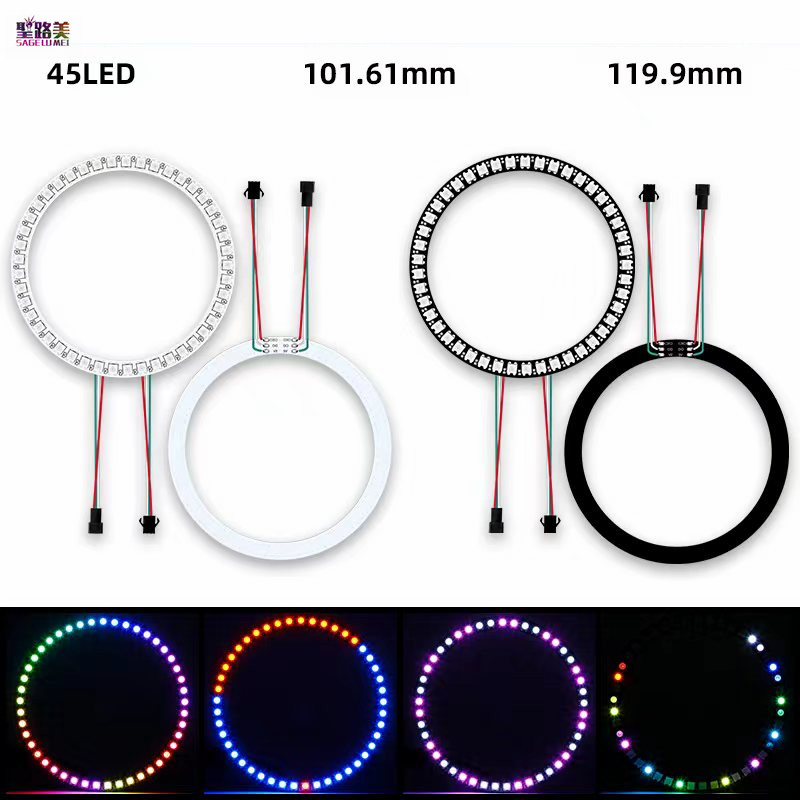 WS2812B LED Ring Lamp Addressable Pixel Light Full Color DC5V SMD 5050 Round Module RGB Lights 8/16/24/35/45 Bits For Arduino: black / RGB