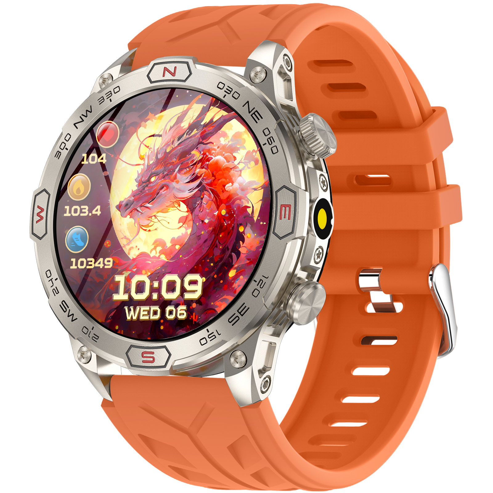 EIGIIS sprytny zegarek KC86 1.43 "ekran AMOLED 1ATM wodoodporny zegarek sportowy dla mężczyzn z kompasem wysokości barometr doprowadziło latarka doprowadziło: Pomarańczowy