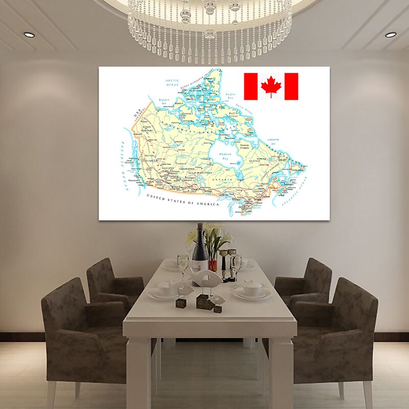150*100cm Canada Map Travel Route Map Wall Poster Smelless Canvas Painting for Home Decoration World Map In French