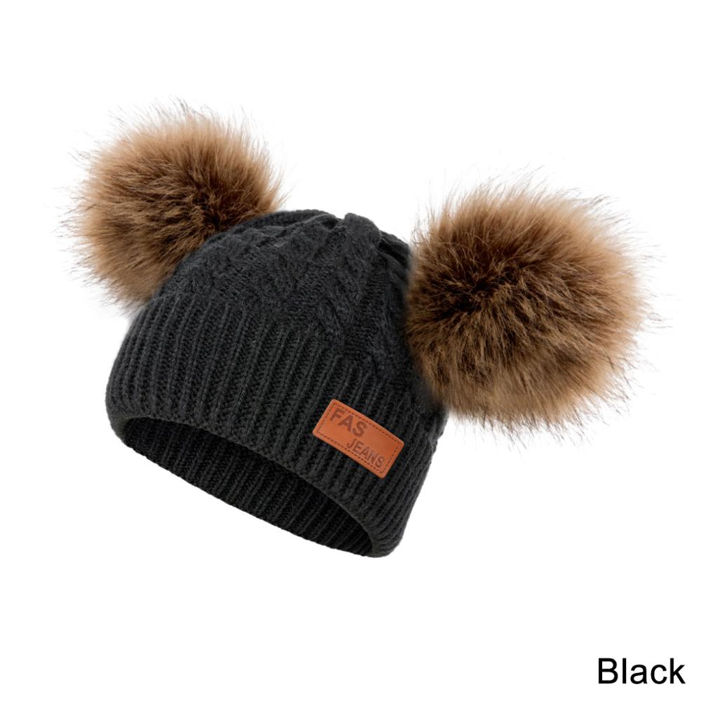 Reakids Winter Baby Meisjes Hoed Leuke Warme Solid Kinderen Pompom Hoed Gebreide Katoenen Muts Voor Kinderen: black 2