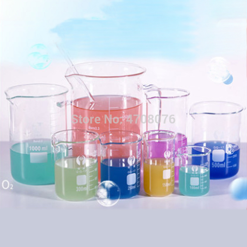 5,10, 25,50ml 4 pièces/ensemble Pyrex bécher laboratoire verre Borosilicate fiole de mesure chimique fond plat pour l'expérience scientifique