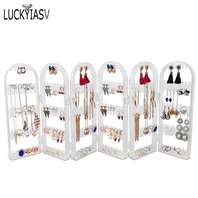 Black 120/180/240/300/360 holes Plastic Earrings Studs Display Rack Folding Screen Earring Jewelry Display Holder Storage Box: 6C-360 holes