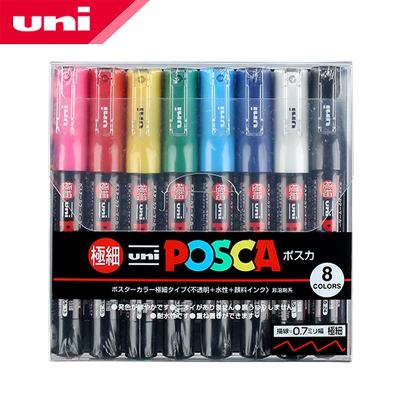 8 Kleuren Set Mitsubishi Uni Posca PC-1M Verf Marker-Extra Fijne Bullet Tip-0.7mm 8 Kleuren Art Markers Kantoor & schoolbenodigdheden
