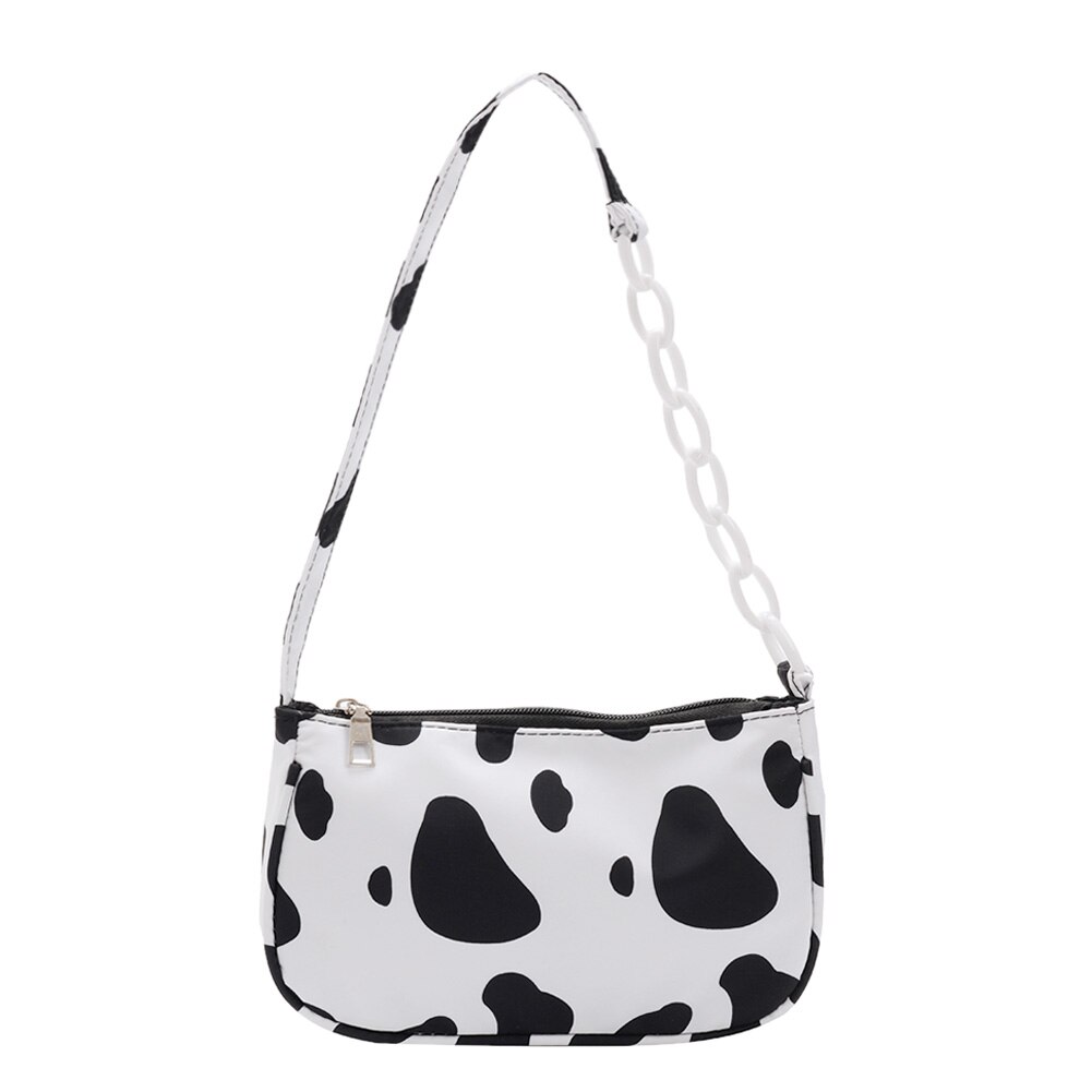 Cow Milk Print Women Handbag Totes Female Casual Underarm Shoulder Bags Popular Simple Female Daily Bag: A