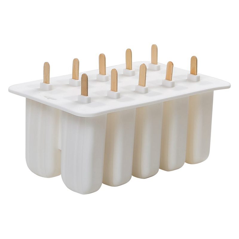 Silica Gel Ice Cream Mould Popsicle Mold Ice Tray Puck Popsicle Mold Ice Cream 10 with silicone mold: white