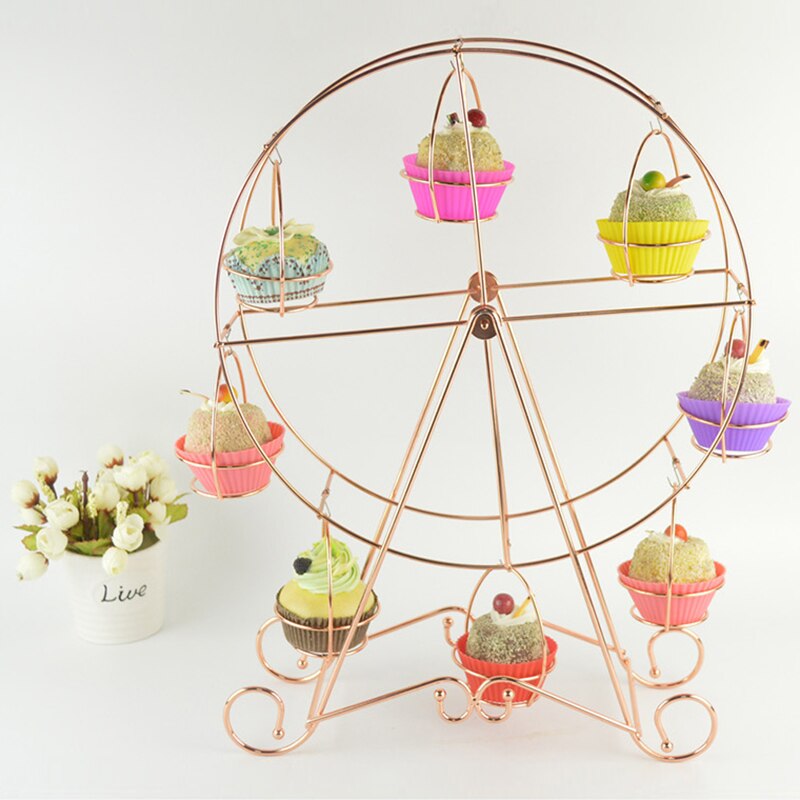 Draaibaar Gebak Cupcake Houder Roestvrij Reuzenrad Verjaardag Party Tray Cake Houder Voor Bruiloft Bakken Accessoires: Gold