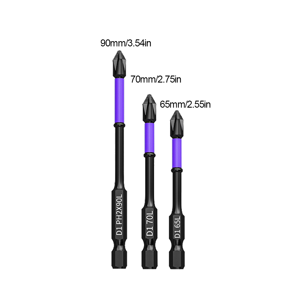 D1 Anti-Slip and Shock-Proof Screwdriver Bit Set High Hardness Strong Magnetic Impact Cross Drill Bit Set 25/50/65/70/90/150mm P: grey