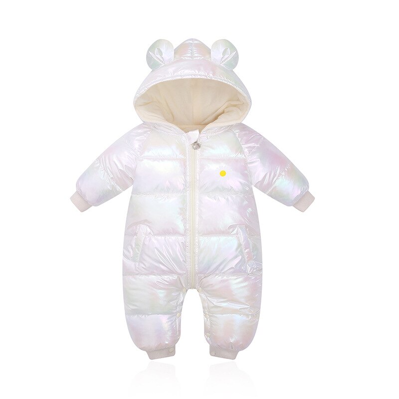 Infant Kid's Jumpsuits Thickened Autumn Winter Kid's Cotton-padded Clothes Shiny Waterproof Baby Romper Boy and Girl Baby Outing: Ivory / 100cm