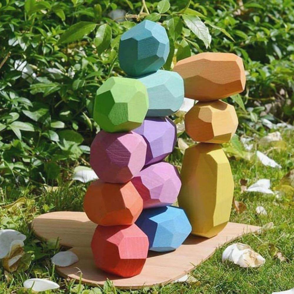 freundlicher Holz Farbige Stein Jenga Baustein Pädagogisches Spielzeug Kreative nordisch Stil Stapeln Spiel Regenbogen Holz Spielzeug