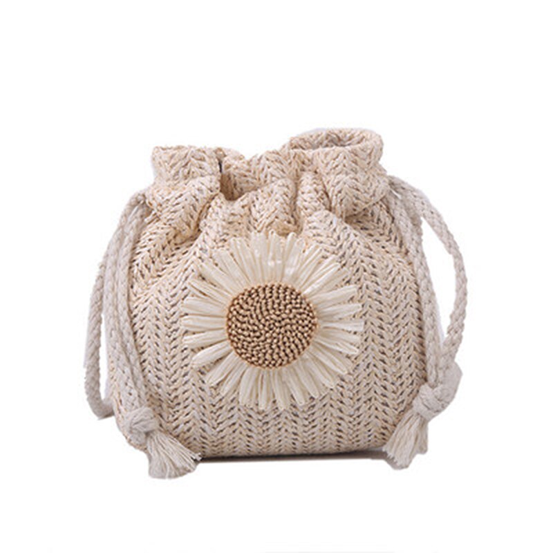 Rattan Woven Women Straw Bag Handbag Knit Summer Beach Woman Shoulder Messenger Khaki Beige Bags: white