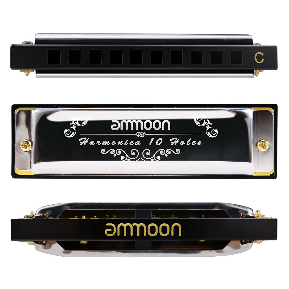 Ammoon 10 hull 20 toner blues munnspill munn orgel key of c med oppbevaringsboks for barn nybegynnere studenter musikal