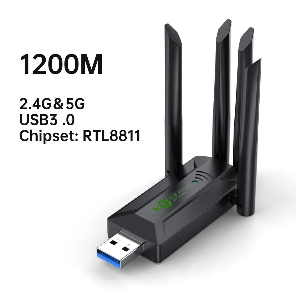 1200Mbps WiFi USB Adapter Dual Band 2.4G 5Ghz Wi-Fi Dongle With 4 Antenna USB3.0 High-Speed Wireless Card Receiver For PC Laptop: WHITE