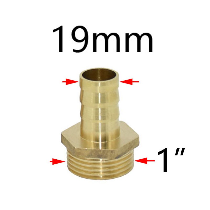Conector de latón de 1 "macho a 16mm, 19mm, 25mm y 32mm, Conector de cobre para manguera de jardín DN15 DN20 DN25, 1 unidad: 19mm