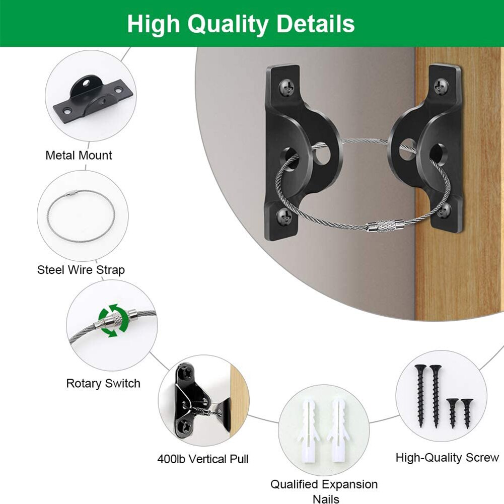 Furniture Anchors Kit Safety Anti Tip Furniture Straps Set Adjustable Secure Cabinet Wall Straps Earthquake Resistant