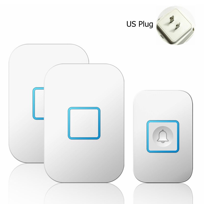 Smart Home Wireless Waterproof Doorbell 300M Remote 1 Button 1 2 Receiver US EU UK Plug Intelligent LED Light Door Bell 60 Chime: white 1x2 US