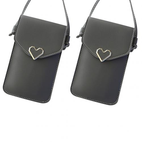2 stk touchscreen mobiltelefon pung smartphone tegnebog læder skulderrem håndtaske kvinder taske til iphone x samsung  s10 huawei  p20: Mørkegrå