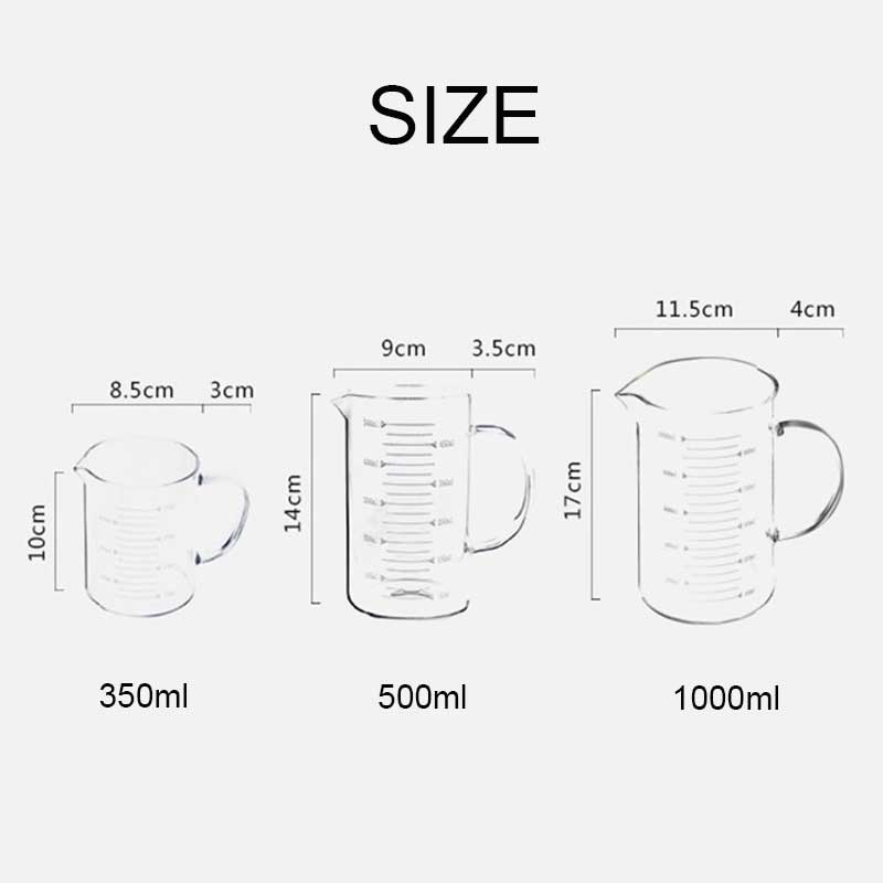 Copos de medição de vidro transparente resistente ao calor cozinha suco de leite café copo de vidro graduado escala cozinhar acessórios de cozimento