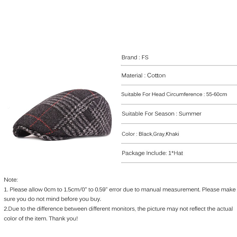 FS-Boina a cuadros de Tweed británico para hombre, gorros de lana plana, hiedra, Boina clásica a rayas, primavera e invierno