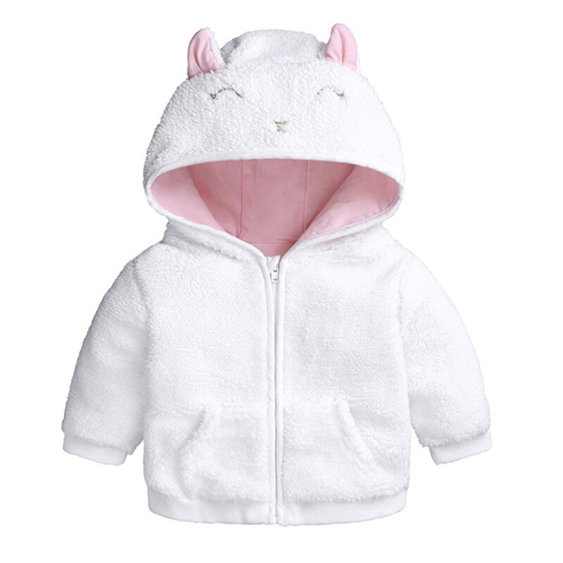 Mudkingdom baby jongens meisjes jassen schattige wollen jassen met capuchon warme kinderwinterkleding effen rits kinderkleding bovenkleding: Wit / 12m
