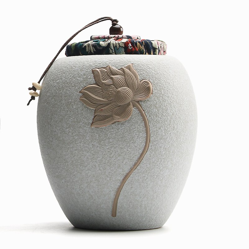 Luwu keramiske tebeholdere relief lotus tebeholdere til opbevaring af te eller mad: Hvid