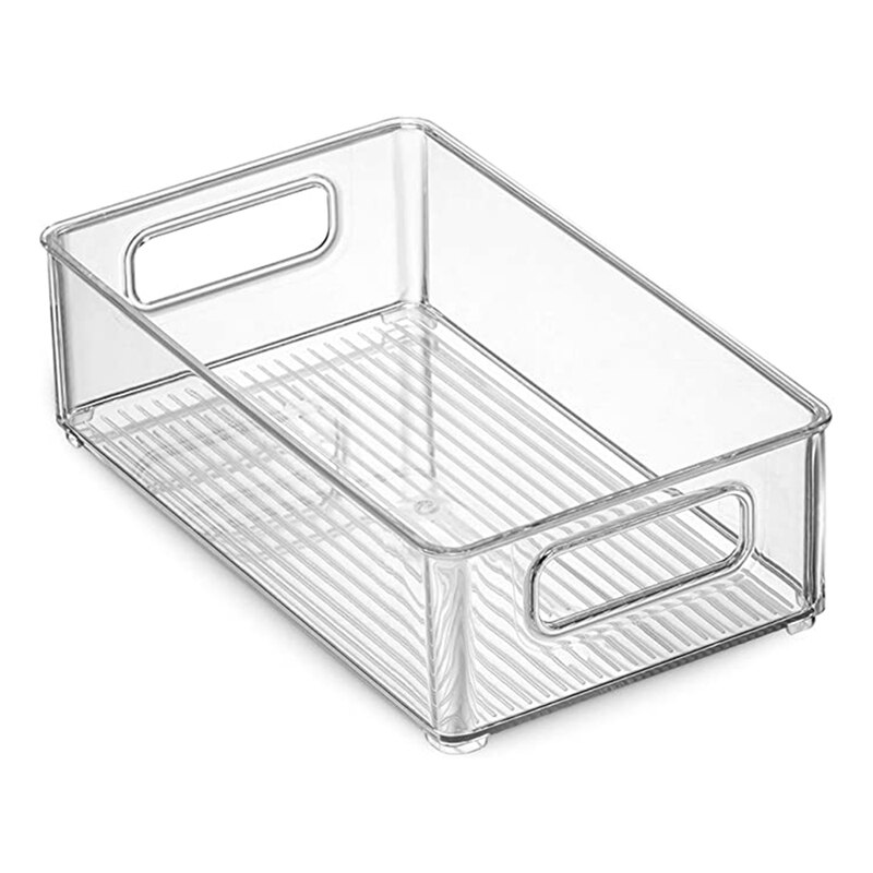 6Pcs Koelkast Organizer Bakken Stapelbaar Koelkast Organisatoren Met Uitsparing Handgrepen Clear Plastic Pantry Voedsel Opslag Rek