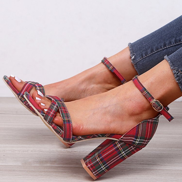 2020 store størrelse 35-43 hæle kvinder pumps røde sandaler plaid sko kvinder lavvandede høj fest bryllup sko