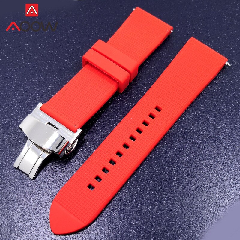 Silikon klokkerem 18mm 20mm 22mm for samsung galaxy watch 42mm 46mm gummi hurtigutløsende sommerfuglspenne armbånd båndreim: Rød / 20mm