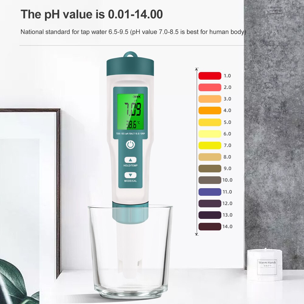 7 in 1 PH TDS EC ORP Salinity S.G TEMP Meter Digital PH Tester C-600 Water Tester for Drinking Water Aquariums PH Meter