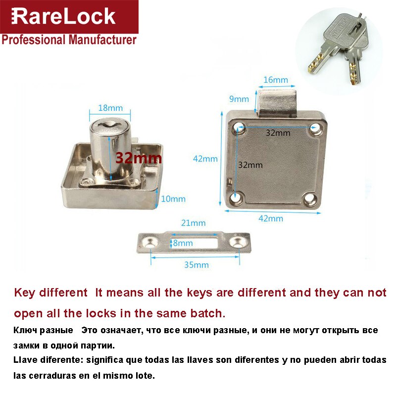 Drawer Lock Computer Keys 22 32mm for Home Mailbox Office File Cabinet School Locker DIY Furniture Hardware Rarelock MS387 a: B 32mm Keyed Differe