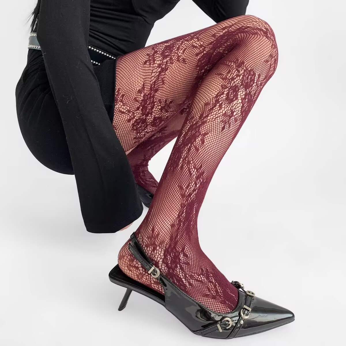 Medias florales estilo Punk para chicas dulces de Lolita, medias altas hasta el muslo coloridas, lencería Sexy para mujer, pantimedias de rejilla de malla caladas
