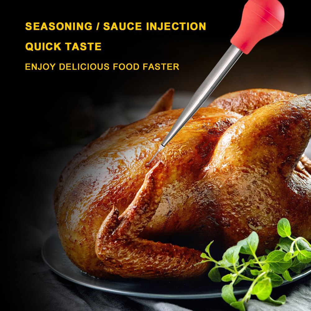 Stainless Steel Chicken Turkey Baster Set Silicone Meat Marinade Injector Including Needle And Brush BBQ Seasoning Kitchen Tools